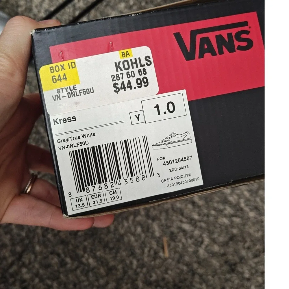 Vans Kress Sneakers Grey White Canvas Lace Up Youth Size 1 New Unisex